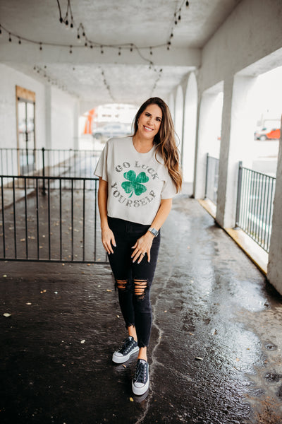 Go Luck Yourself, St Patty Tee, St Patty's Tee, Cropped Tee, Refined Canvas, Vintage Cropped Tee, Boutique, Texas Boutique, Waco Texas, Robinson Texas, Western Tee, Vintage Tee, Western Cropped Tee